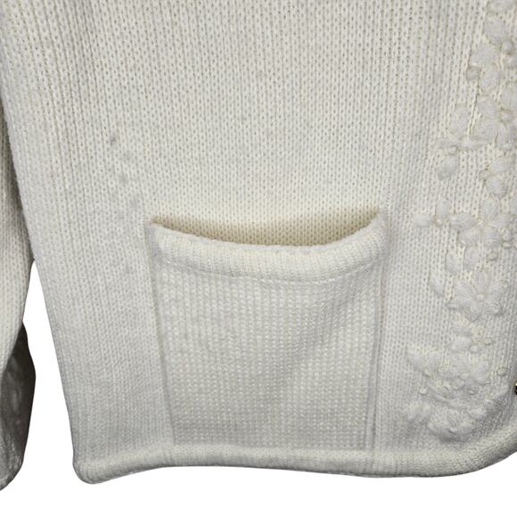 Crystal-Kobe Petites Cream Embroidered Cardigan | Size M [0218] - Picture 5 of 9